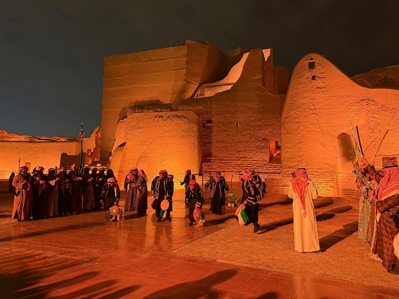 Ardha sword dance performed at night in the restored At-Turaif district